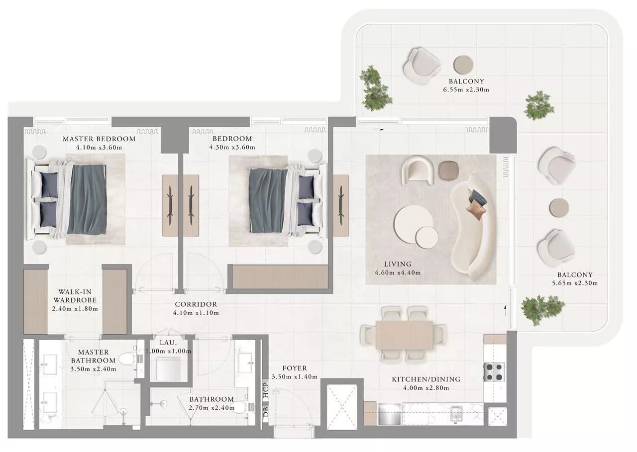 Bayline, 2-Bed Floor Plan, type: