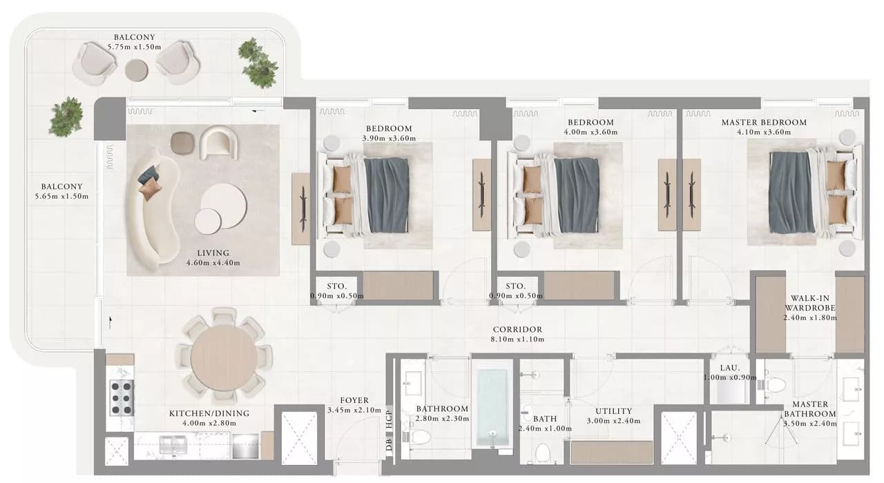 Bayline, 3-Bed Floor Plan, type: