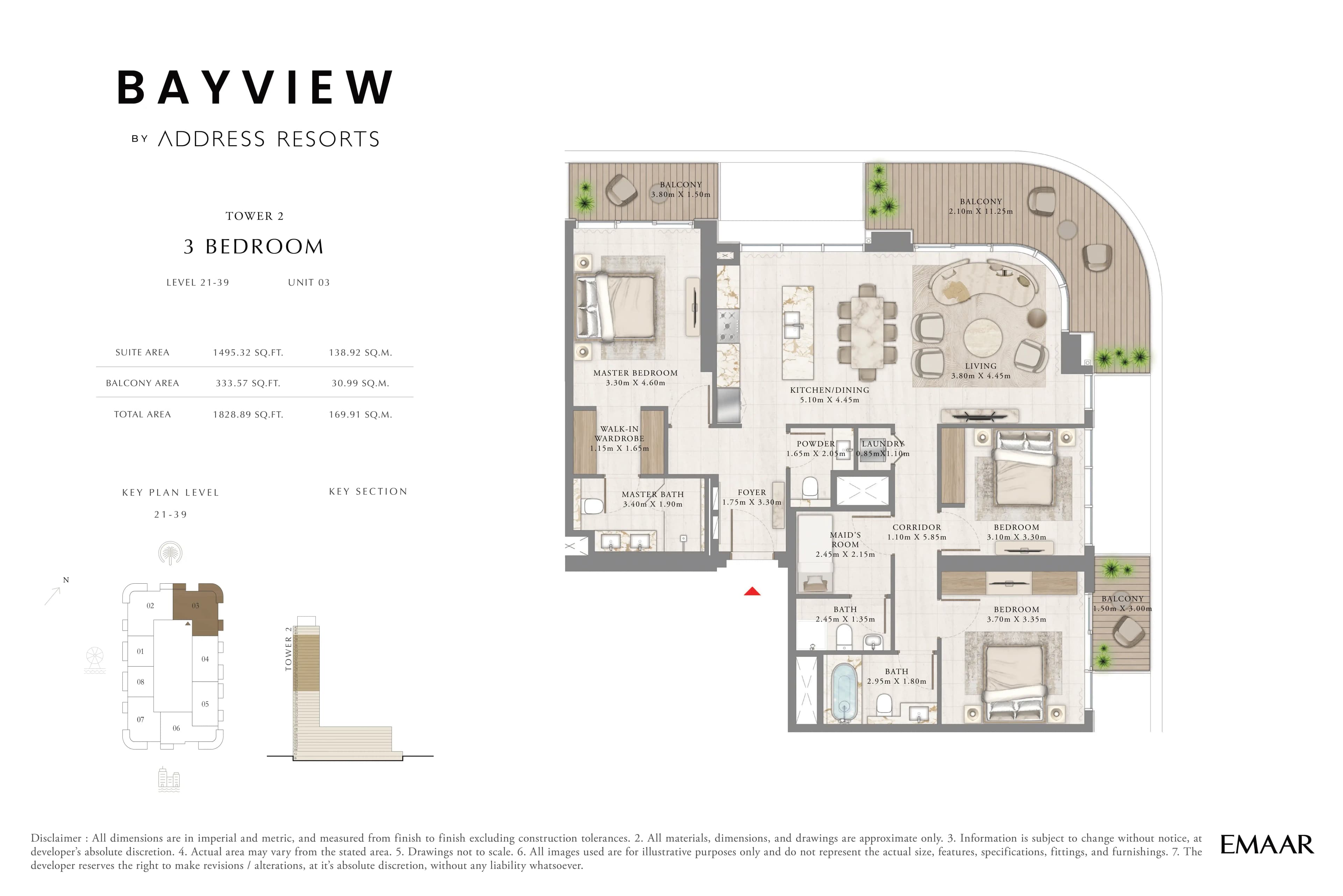 Bayview Tower 2, 3-Bed Floor Plan, type: