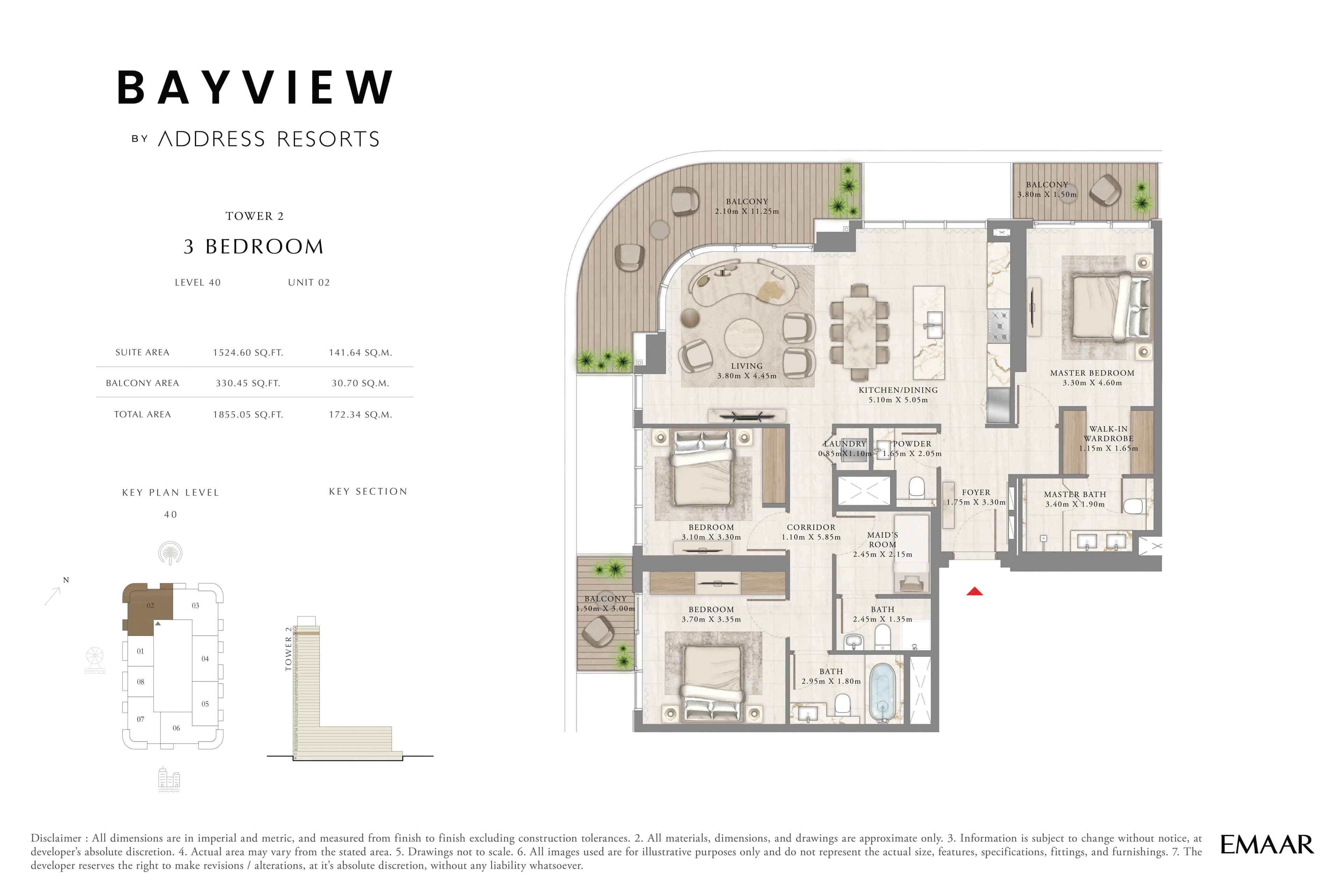 Bayview Tower 2, 3-Bed Floor Plan, type: