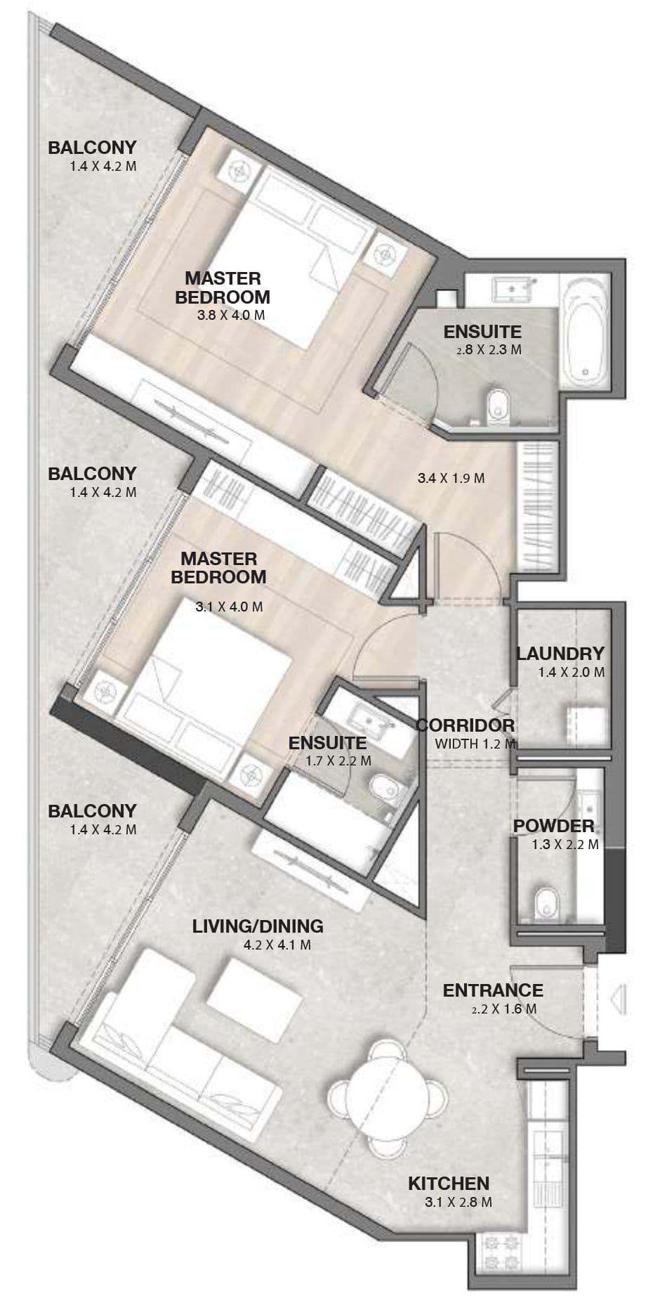 Bayviews - North, 2-Bed Floor Plan, type: