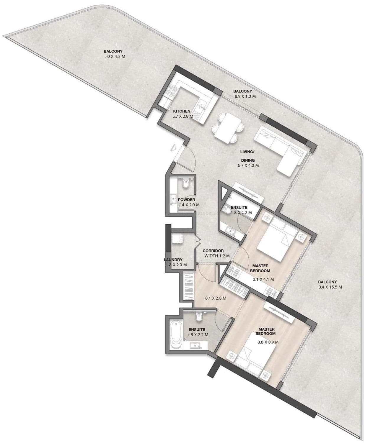 Bayviews - North, 2-Bed Floor Plan, type: