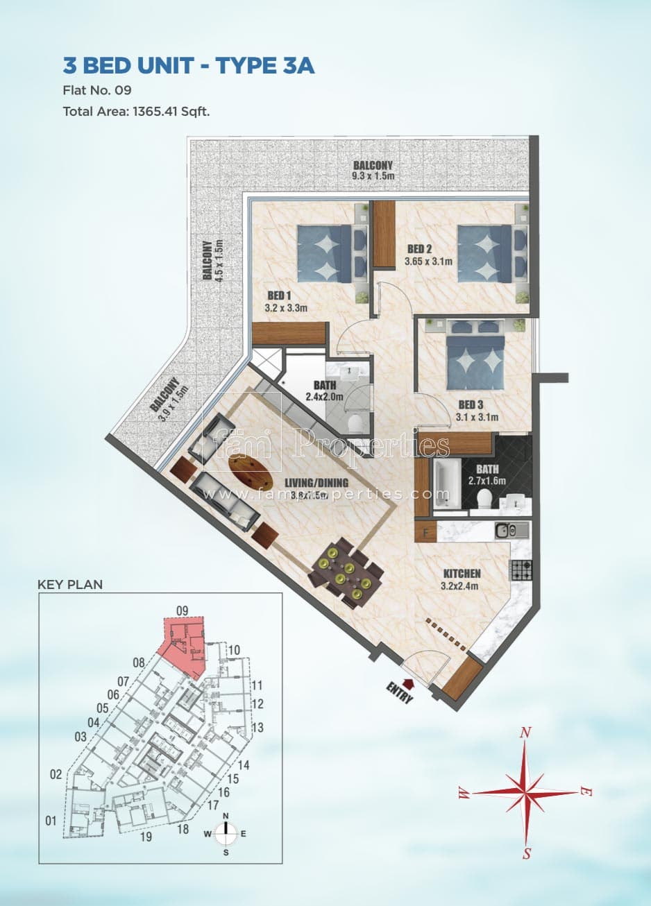 Bayz by Danube, 3-Bed Floor Plan, type: 3 Bedroom