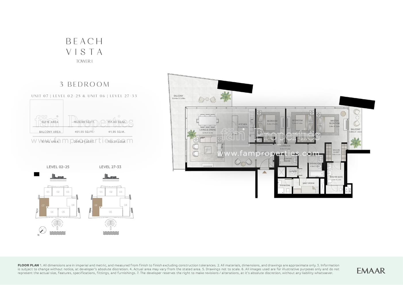 Beach Vista Tower 1, 3-Bed Floor Plan, type: 3 Bedroom