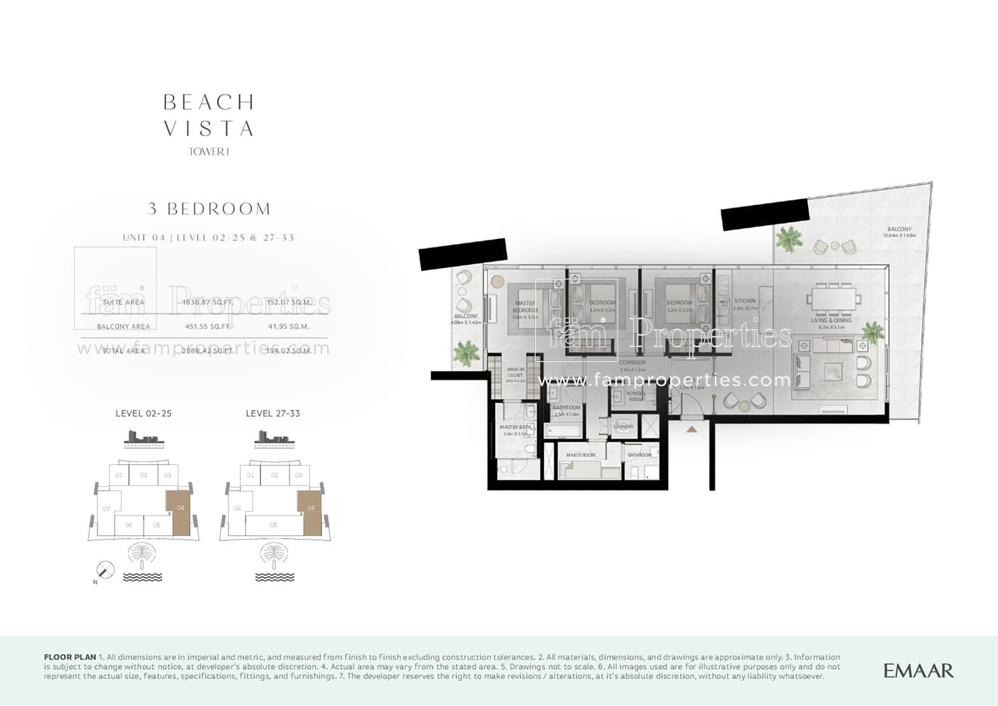 Beach Vista Tower 1, 3-Bed Floor Plan, type: 3 Bedroom