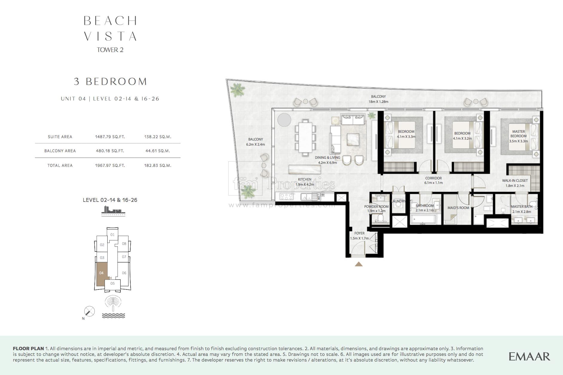 Beach Vista Tower 2, 3-Bed Floor Plan, type: 3 Bedroom
