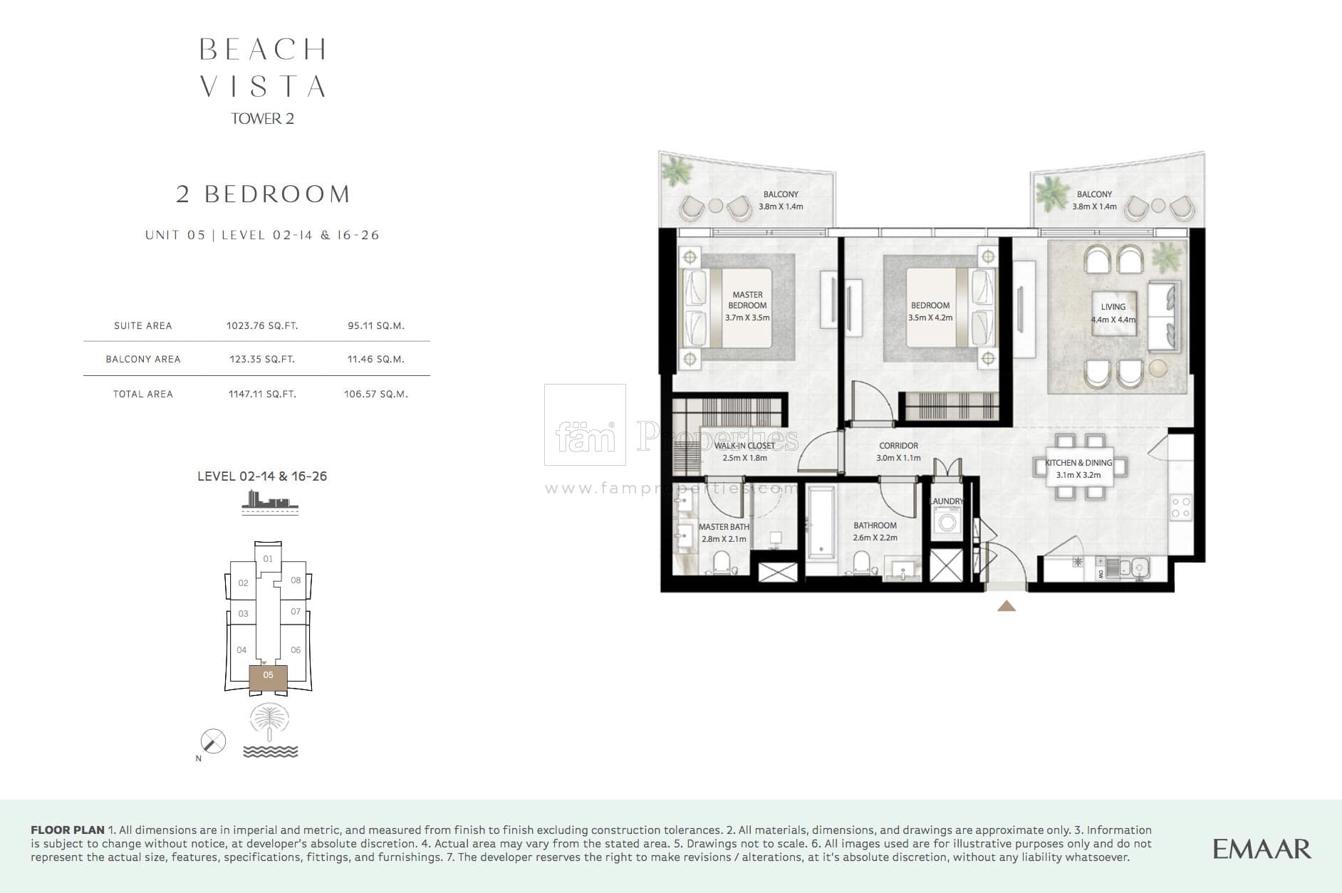 Beach Vista Tower 2, 2-Bed Floor Plan, type: 2 Bedroom