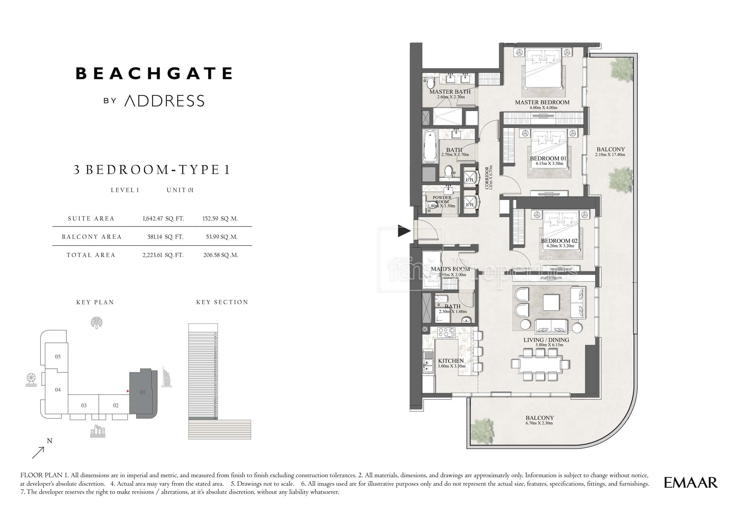 Beachgate by Address, 3-Bed Floor Plan, type: 3 Bedroom