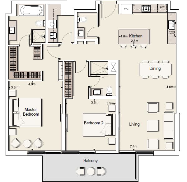 Belgravia 1, 2-Bed Floor Plan, type: Two Bedroom Type 1