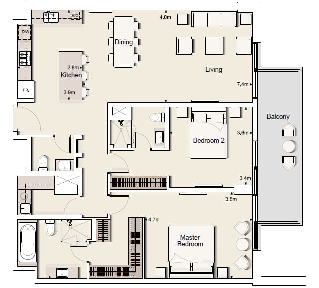 Belgravia 1, 2-Bed Floor Plan, type: Two Bedroom Type 1-A