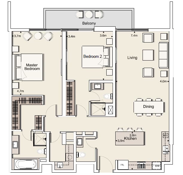 Belgravia 1, 2-Bed Floor Plan, type: Two Bedroom Type 1-D