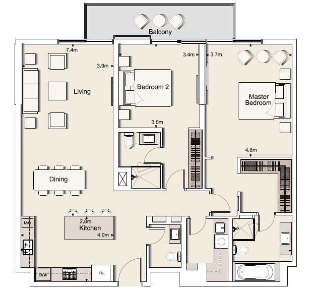 Belgravia 1, 2-Bed Floor Plan, type: Two Bedroom Type 1-E