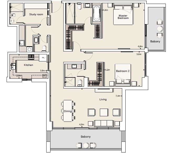 Belgravia 1, 2-Bed Floor Plan, type: Two Bedroom Type 2