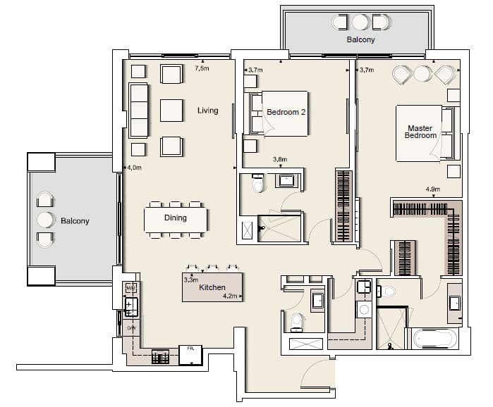 Belgravia 1, 2-Bed Floor Plan, type: Two Bedroom Type 7