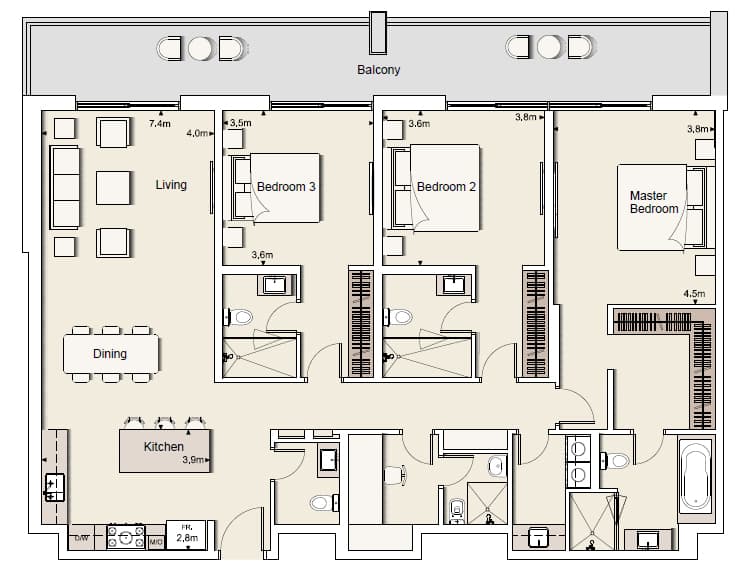 Belgravia 1, 3-Bed Floor Plan, type: Three Bedroom Type 1
