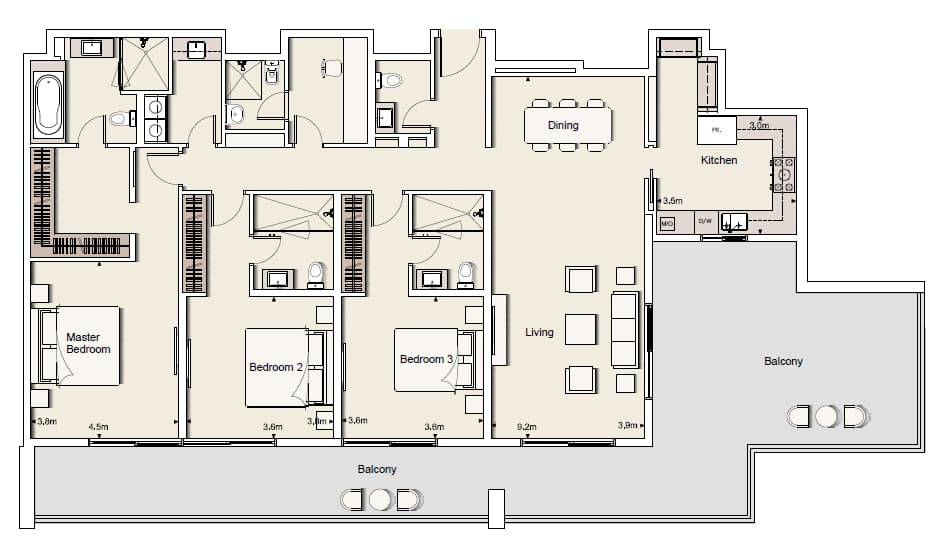 Belgravia 1, 3-Bed Floor Plan, type: Three Bedroom Type 1-A