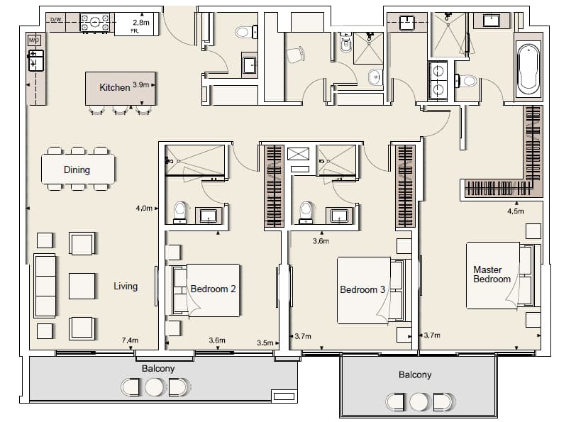Belgravia 1, 3-Bed Floor Plan, type: Three Bedroom Type 1-B