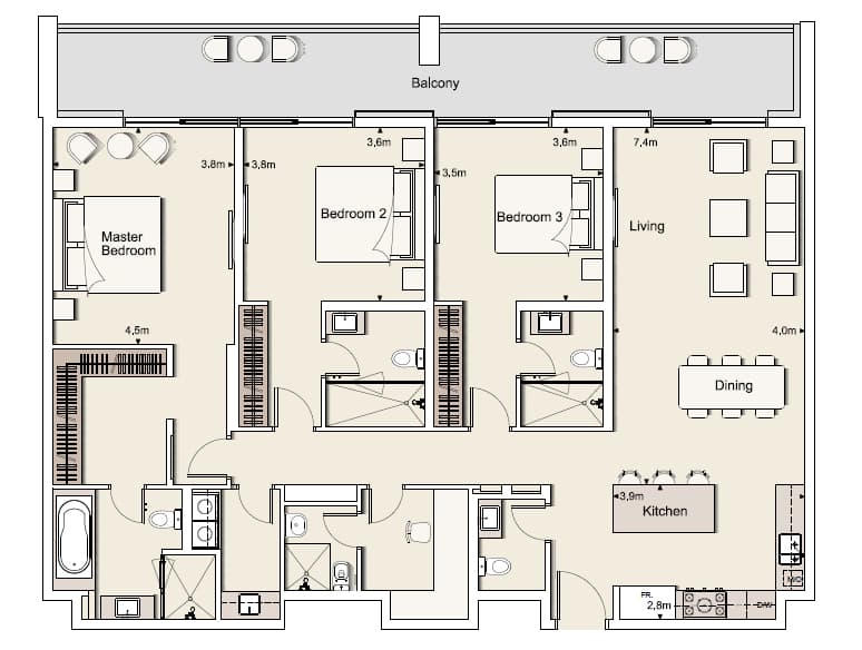 Belgravia 1, 3-Bed Floor Plan, type: Three Bedroom Type 1-C