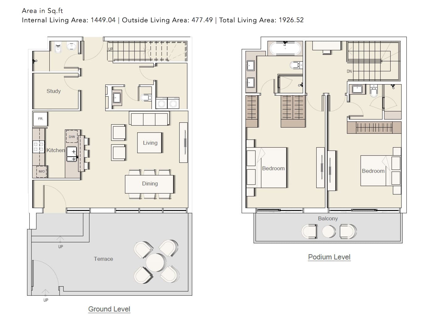 Belgravia 2, 2-Bed Floor Plan, type: 2-BHK_TYPE-1D