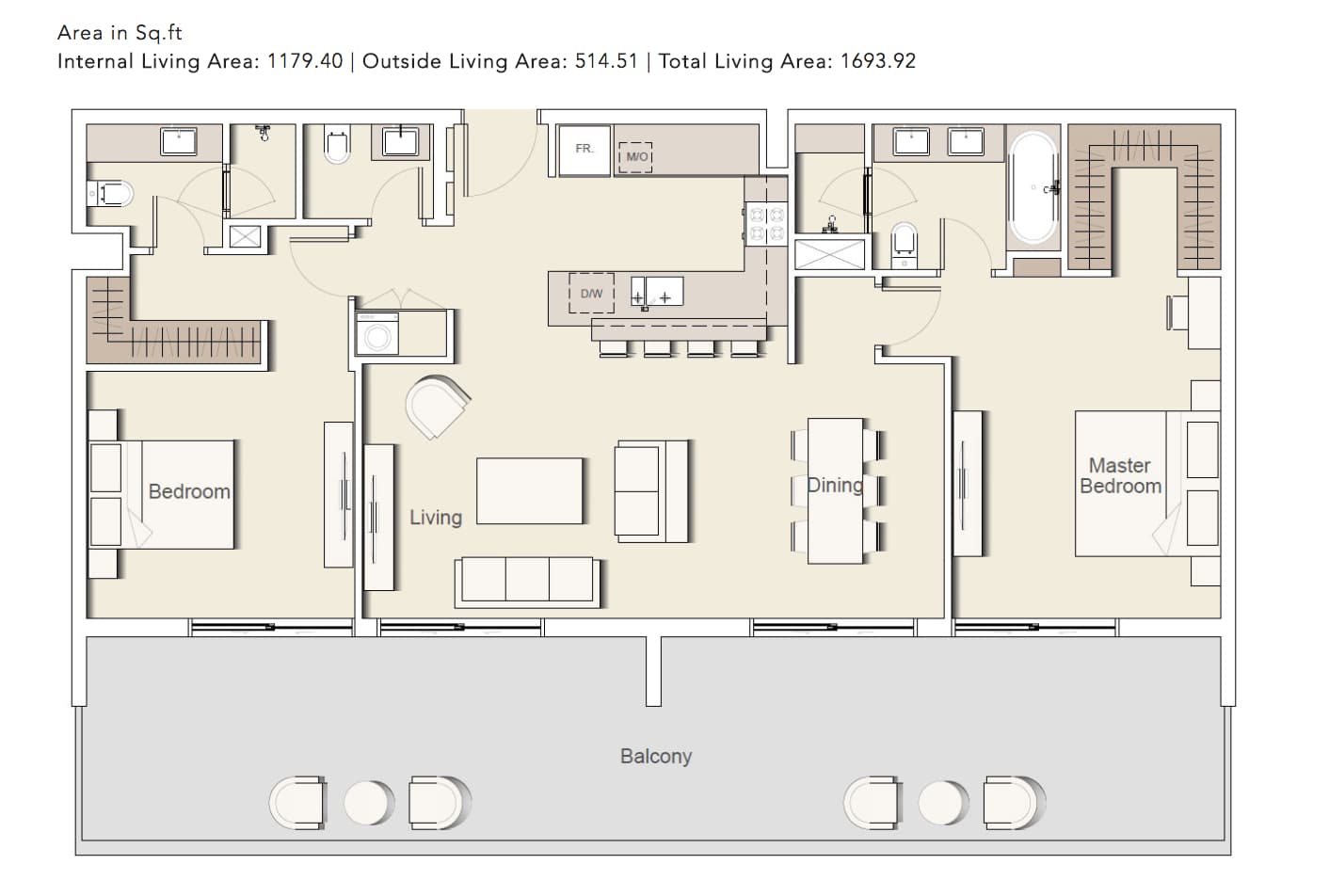 Belgravia 2, 2-Bed Floor Plan, type: 2BHK_TYPE-5-F