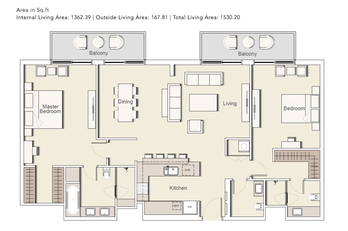 Belgravia 2, 2-Bed Floor Plan, type: 2-BHK_TYPE-5-EE