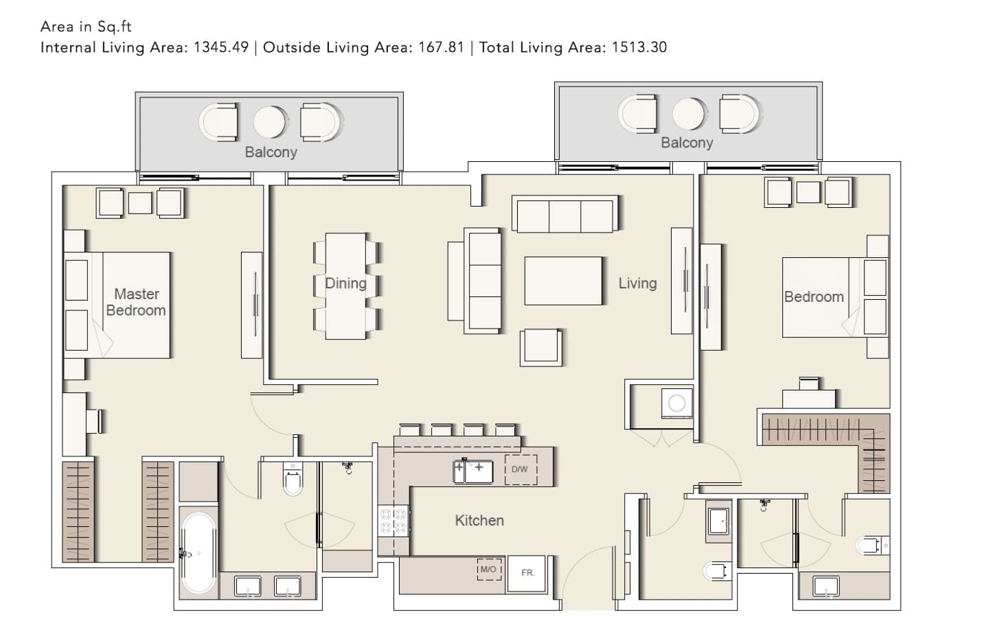 Belgravia 2, 2-Bed Floor Plan, type: 2-BHK_TYPE-5-E