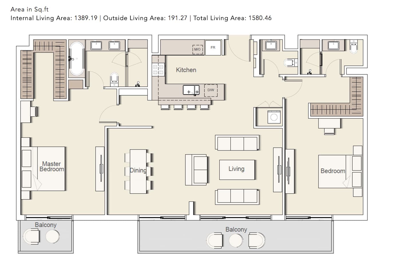 Belgravia 2, 2-Bed Floor Plan, type: 2BHK_TYPE-5-B