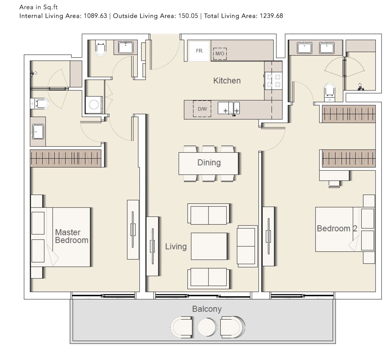 Belgravia 2, 2-Bed Floor Plan, type: 2-BHK_TYPE-2-AA