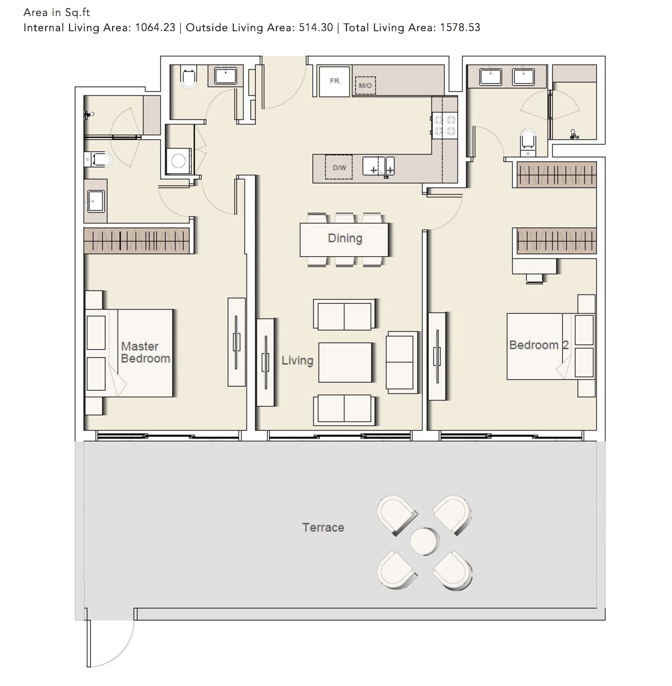 Belgravia 2, 2-Bed Floor Plan, type: 2-BHK_TYPE-2-A