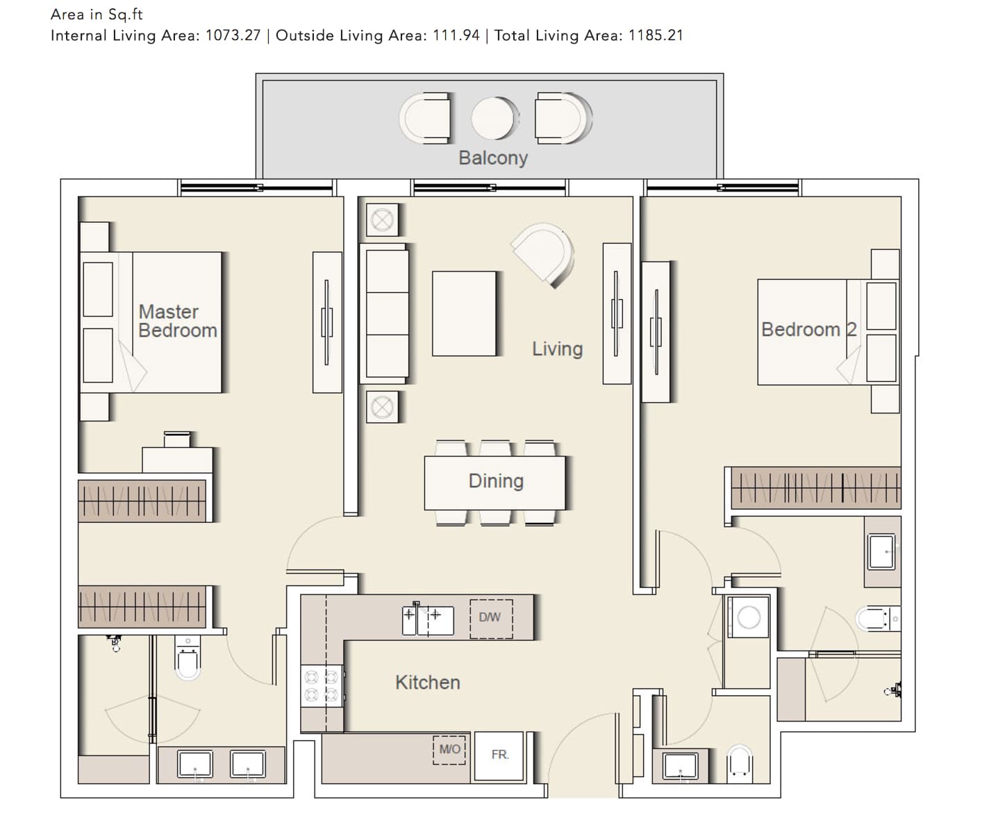 Belgravia 2, 2-Bed Floor Plan, type: 2-BHK_TYPE-2