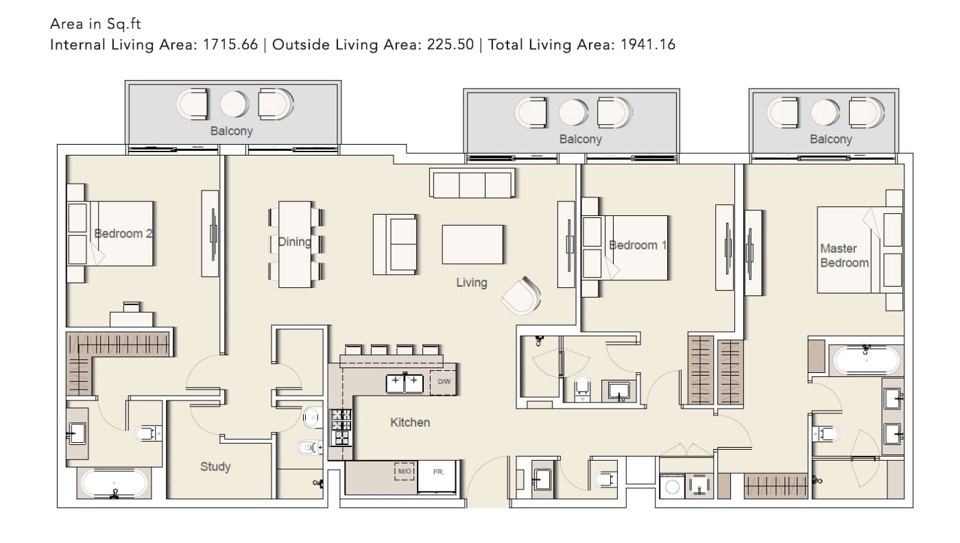 Belgravia 2, 3-Bed Floor Plan, type: 3BHK_TYPE-3