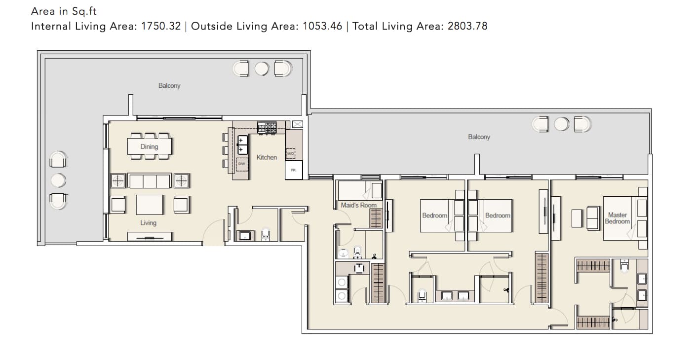 Belgravia 2, 2-Bed Floor Plan, type: 3BHK_TYPE-2