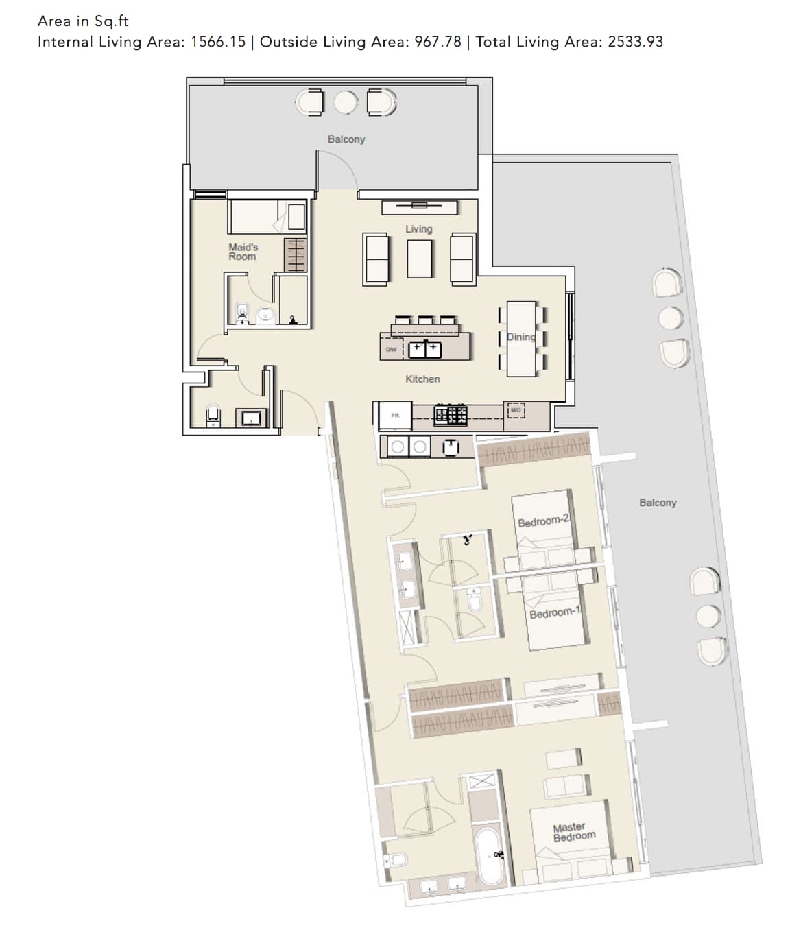Belgravia 2, 3-Bed Floor Plan, type: 3BHK_TYPE-1