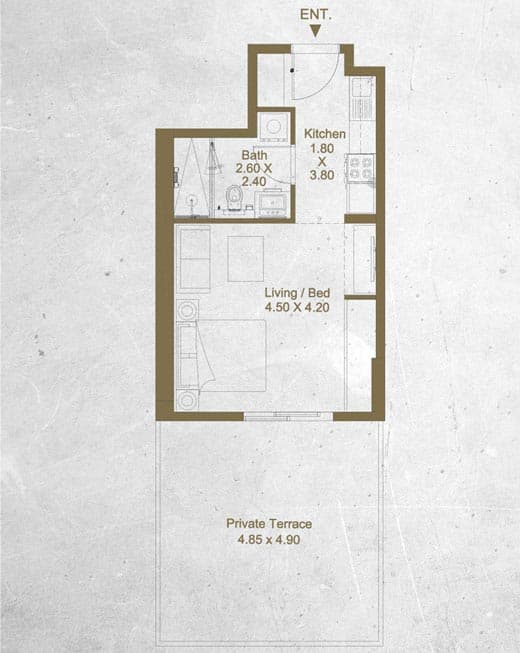 Bella Rose, 0-Bed Floor Plan, type: Studio