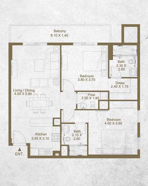 Bella Rose, 2-Bed Floor Plan, type: 2 Bedroom
