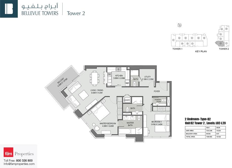 Bellevue Tower 2, 2-Bed Floor Plan, type: 2 BD Penthouse Type 02