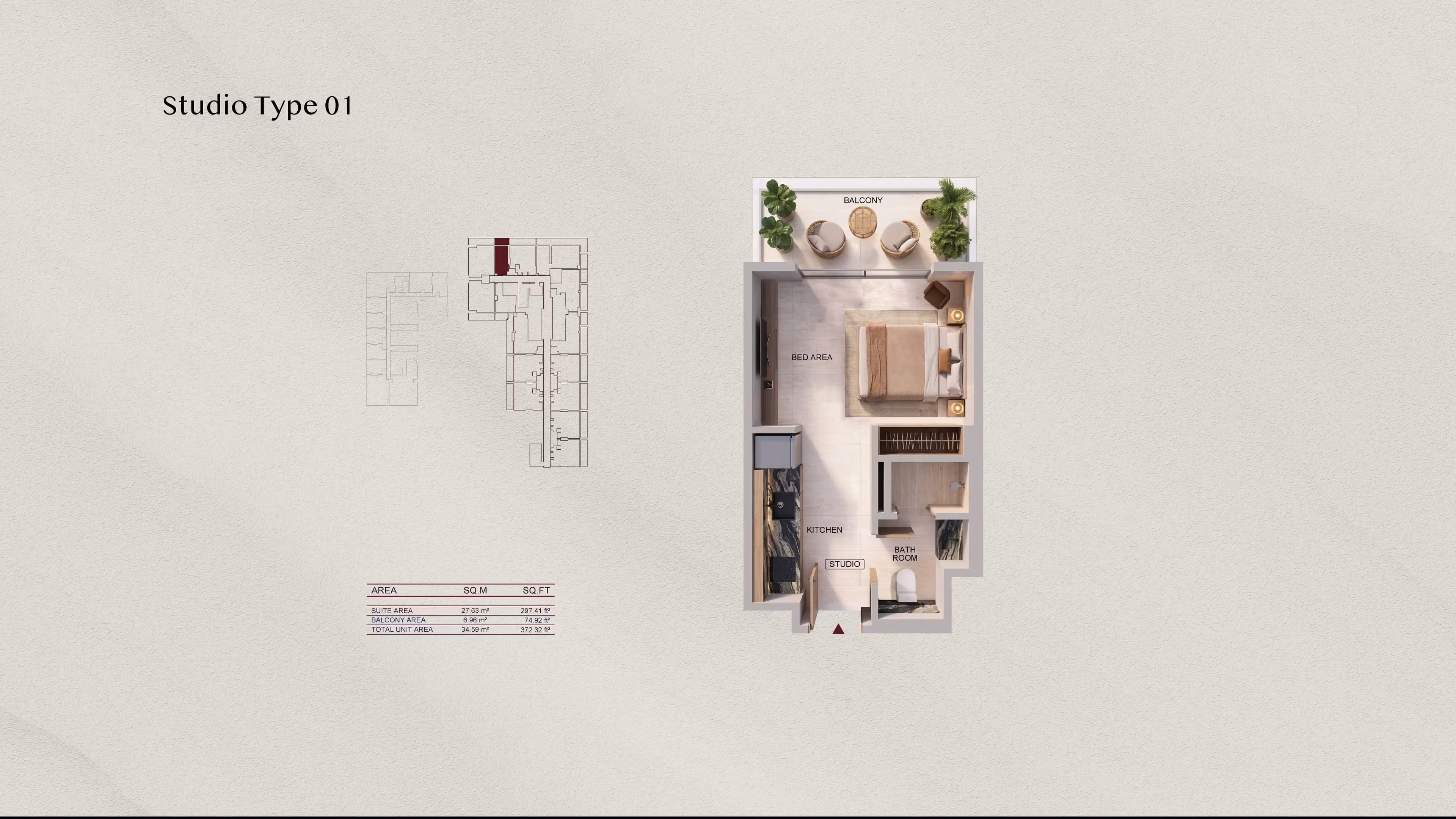 Binghatti Spectre, 0-Bed Floor Plan, type: Studio