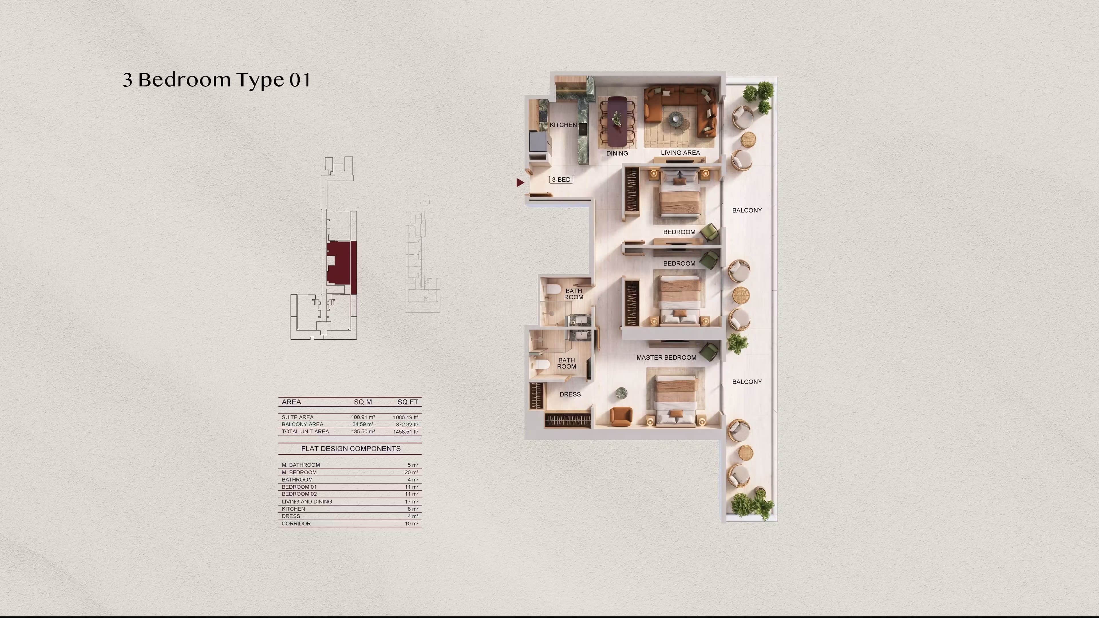 Binghatti Spectre, 3-Bed Floor Plan, type: 3 Bed