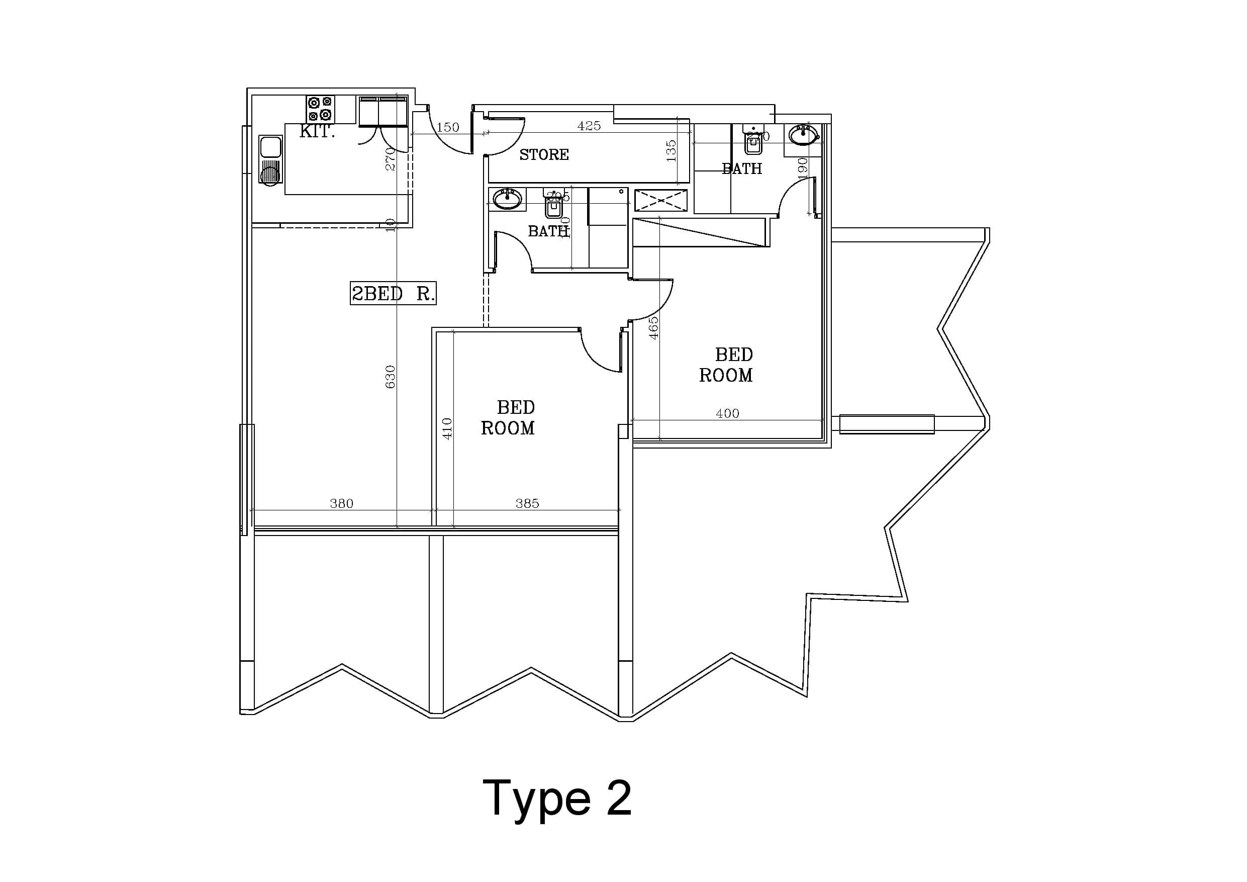 Binghatti Stars Apartments (not in use), 2-Bed Floor Plan, type: 2 Bedroom