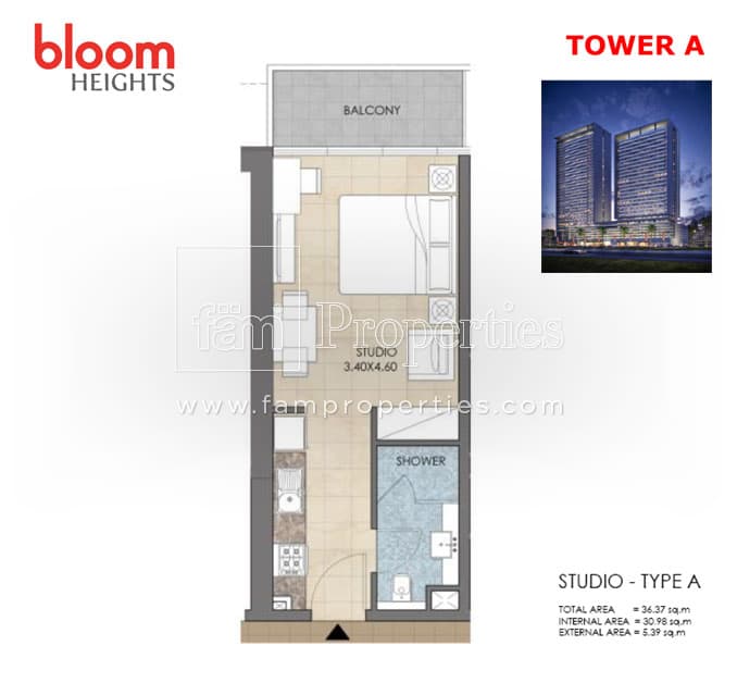 Bloom Heights, 0-Bed Floor Plan, type: Studio - Type A