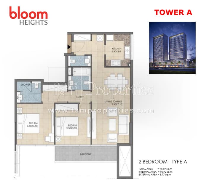 Bloom Heights, 2-Bed Floor Plan, type: 2 Bedroom - Type A