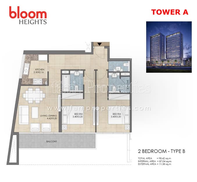 Bloom Heights, 2-Bed Floor Plan, type: 2 Bedroom - Type B