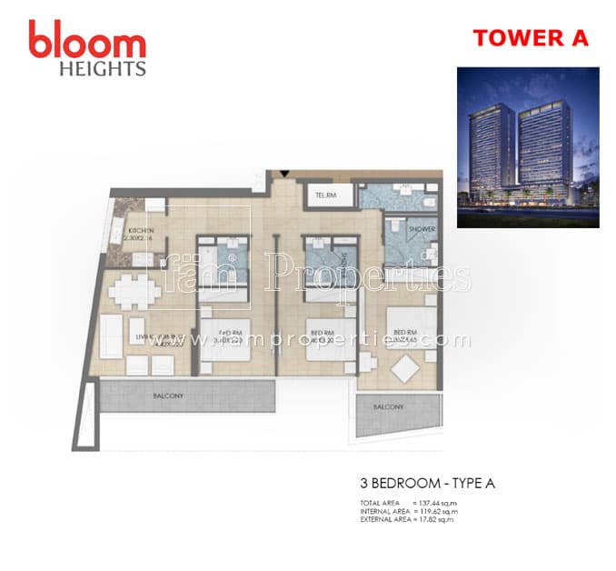 Bloom Heights, 3-Bed Floor Plan, type: 3 Bedroom - Type A
