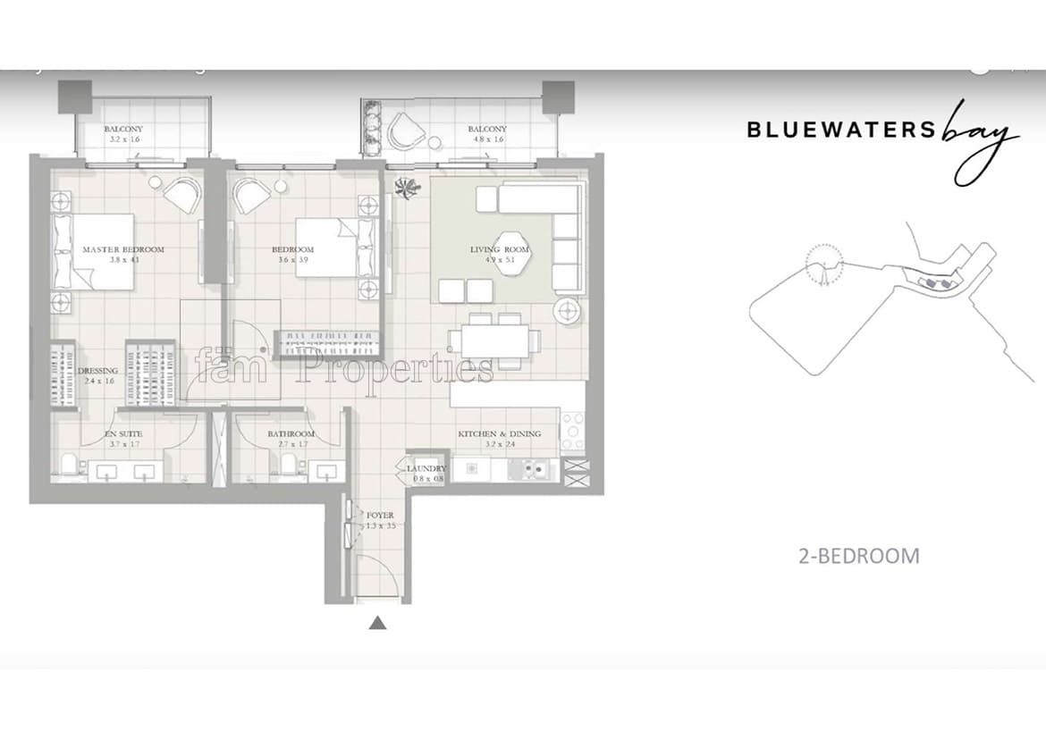 Bluewaters Bay, 2-Bed Floor Plan, type: 2 Bedroom