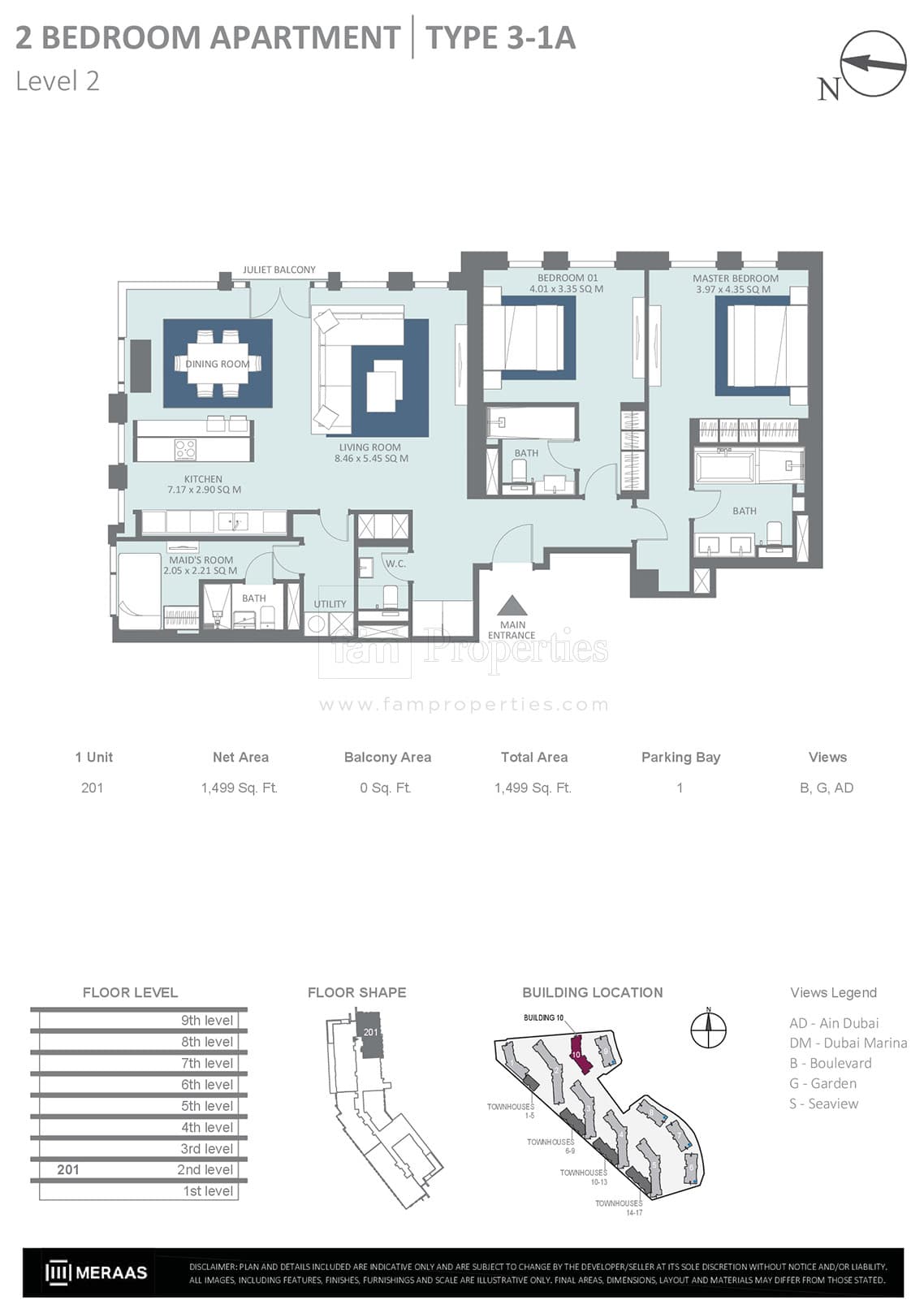Bluewaters Residences Building 10, 2-Bed Floor Plan, type: 2 Bedroom