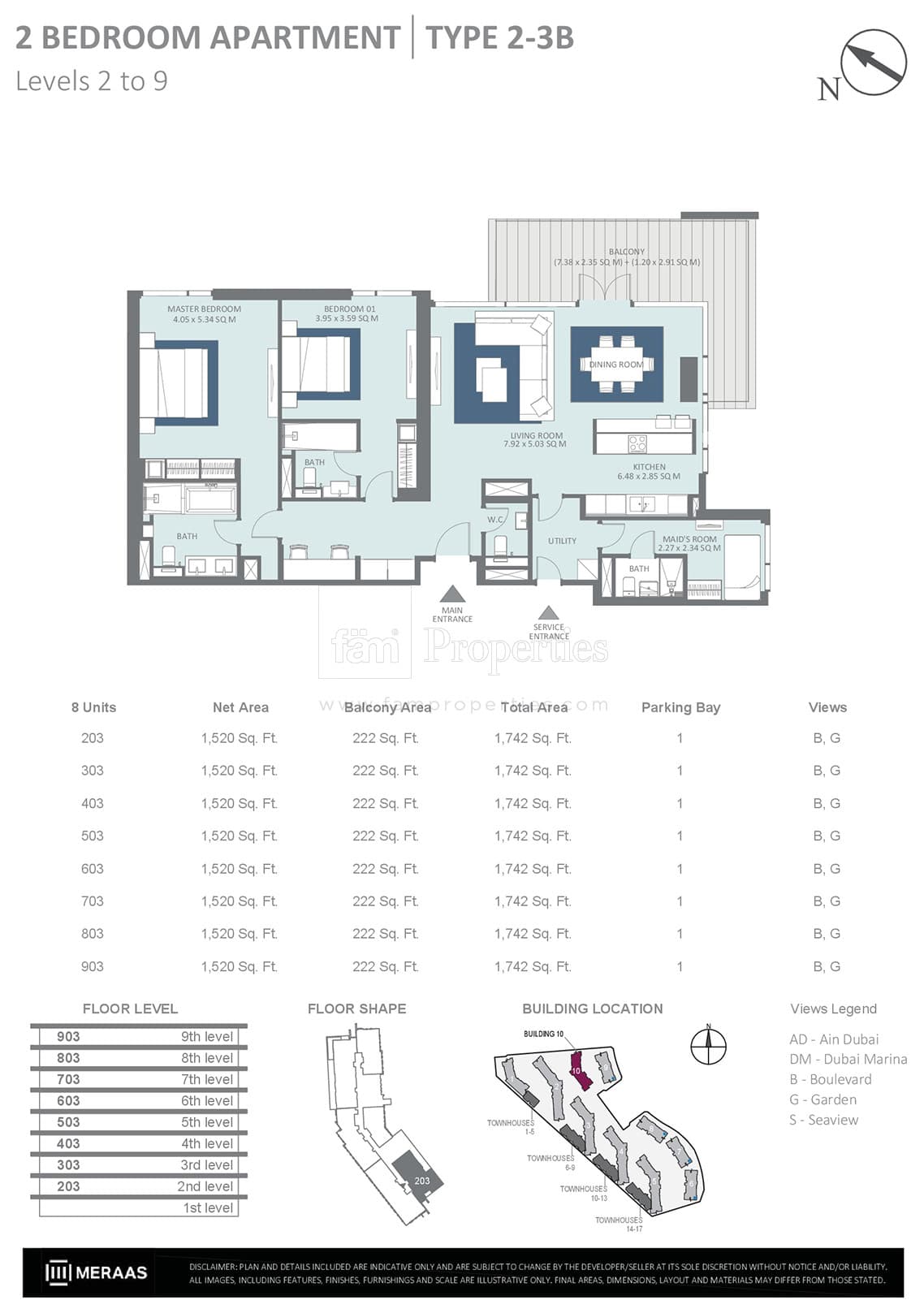 Bluewaters Residences Building 10, 2-Bed Floor Plan, type: 2 Bedroom