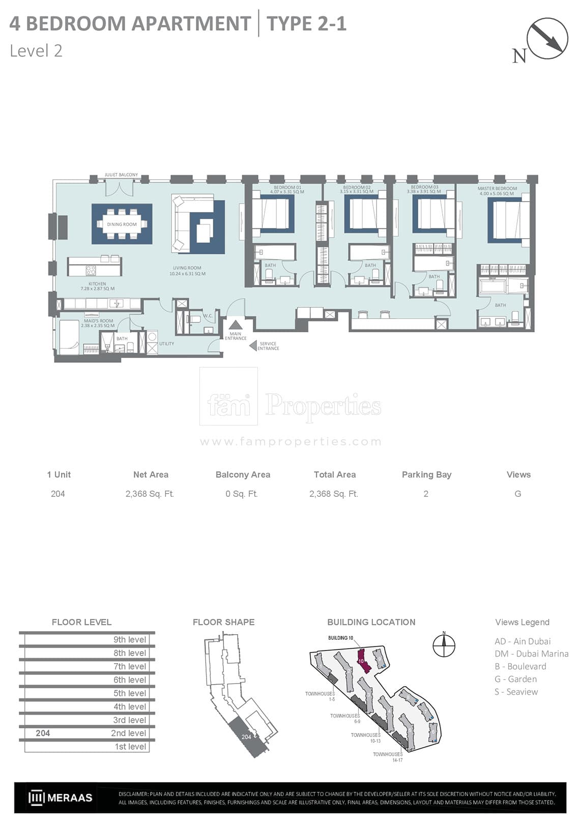 Bluewaters Residences Building 10, 4-Bed Floor Plan, type: 4 Bedroom