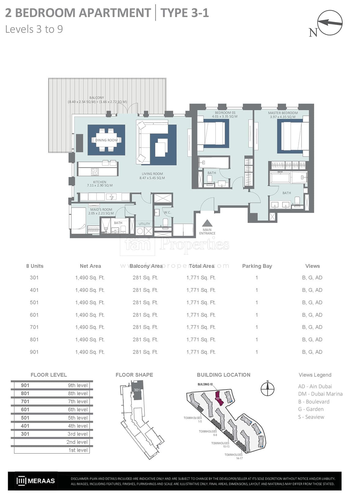 Bluewaters Residences Building 10, 2-Bed Floor Plan, type: 2 Bedroom