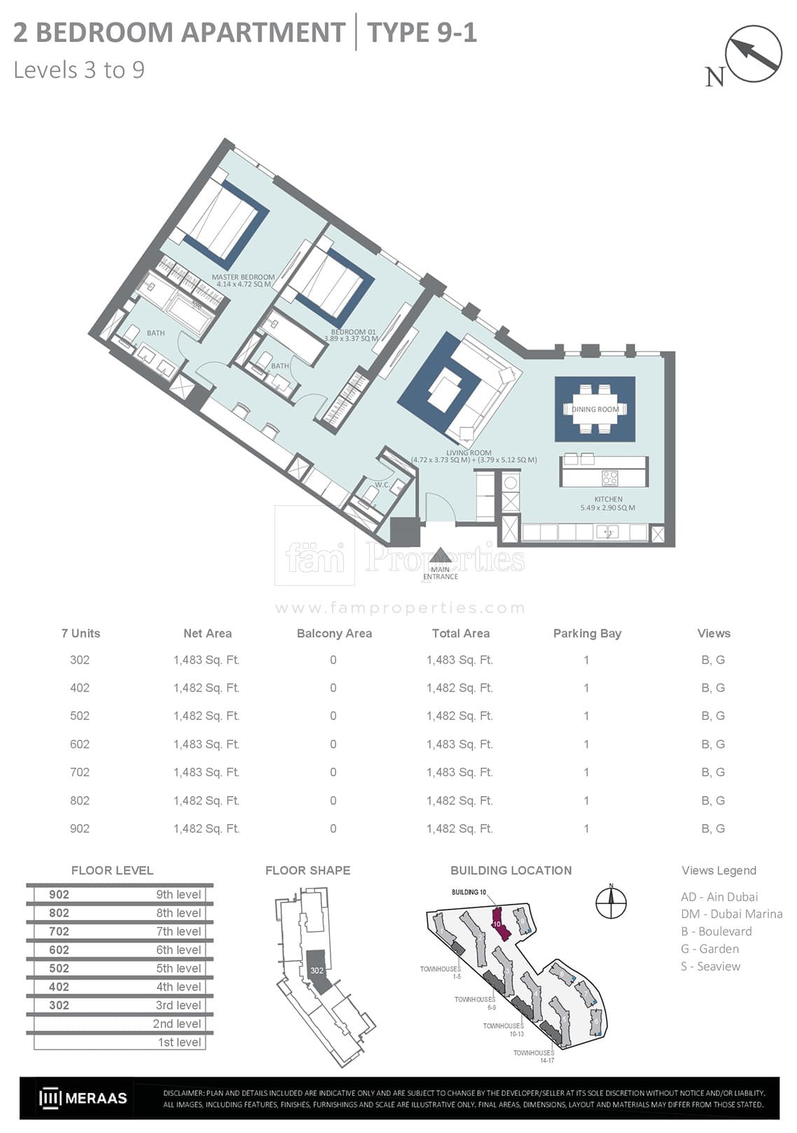 Bluewaters Residences Building 10, 2-Bed Floor Plan, type: 2 Bedroom
