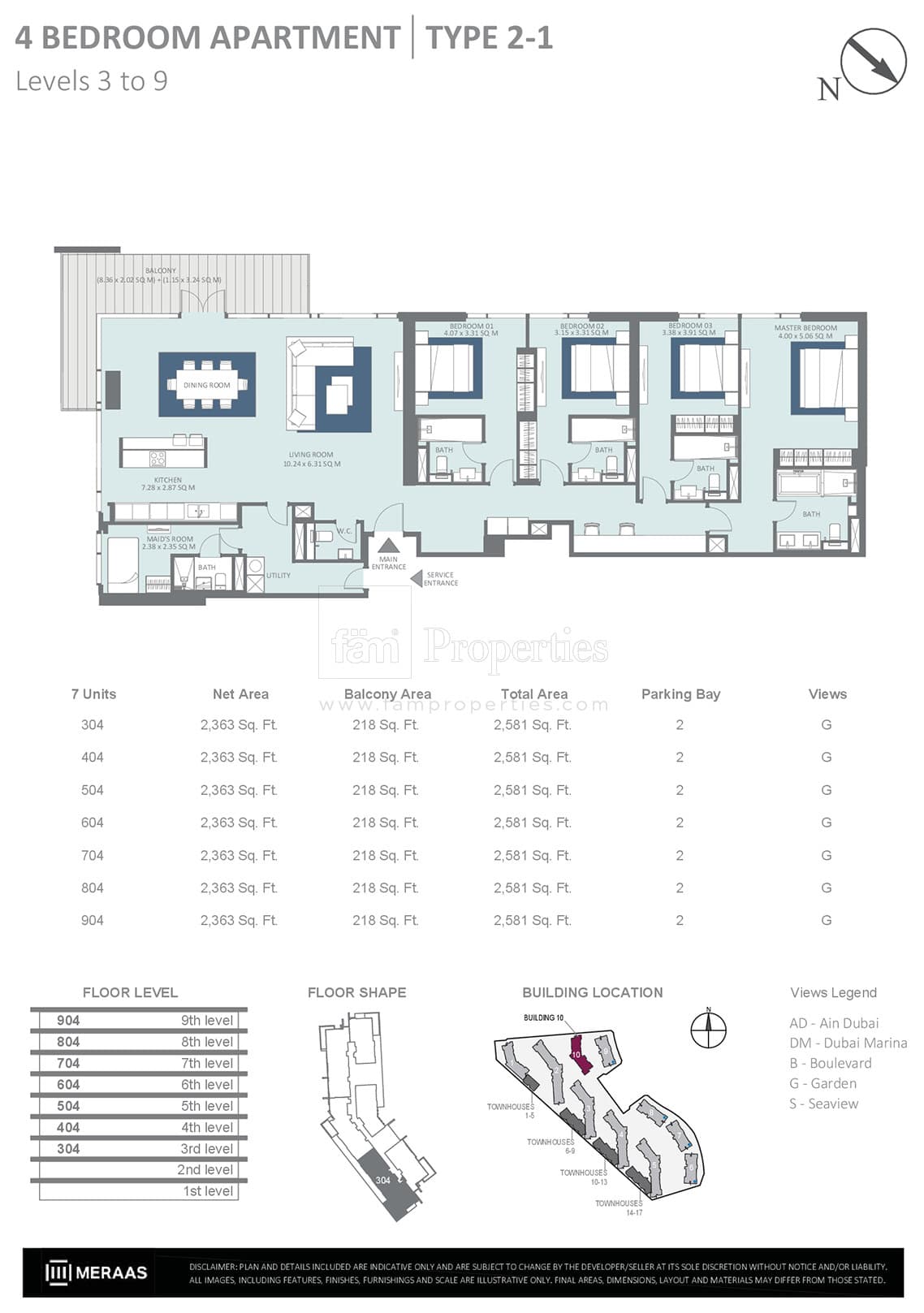 Bluewaters Residences Building 10, 4-Bed Floor Plan, type: 4 Bedroom
